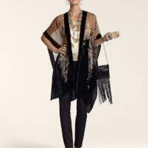 NWT Chico's Black/brown Velvet Floral Sheer Ruana Coverin